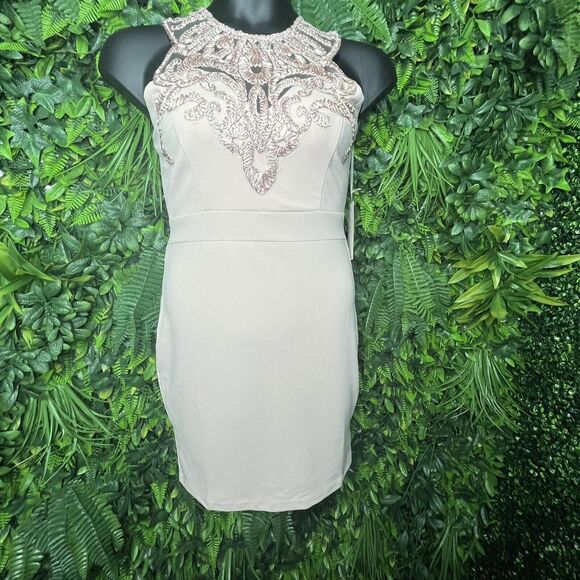 Blashe Dress Women Large Dusty Pink Embroidery High Neckline Short Sheath 0302 - Picture 8 of 16